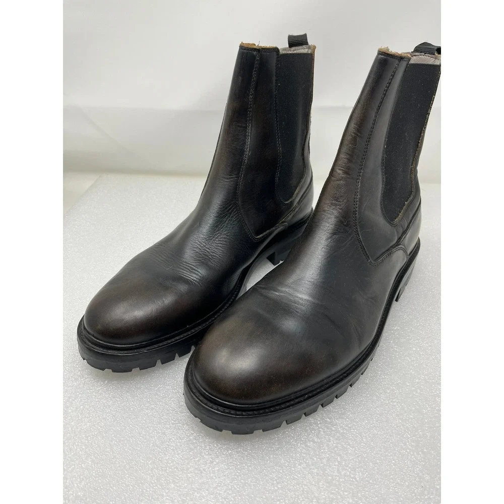 AllSaints Mens 11 Leather Chelsea Boots Dark Brown Lug Sole Distressed 01-11-94